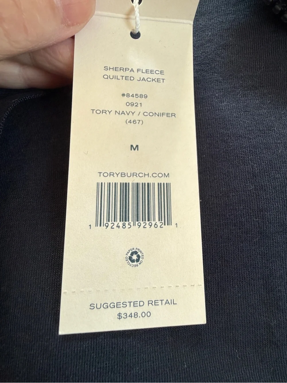 NWT Tory Burch Sherpa Fleece Quilted Jacket - Navy and Forest Green